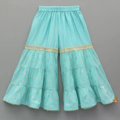 Outlet Blue Embroidered Strappy Kurti And Tiered Sharara With Dupatta Ethnic Wear | Palazzos & Shararas