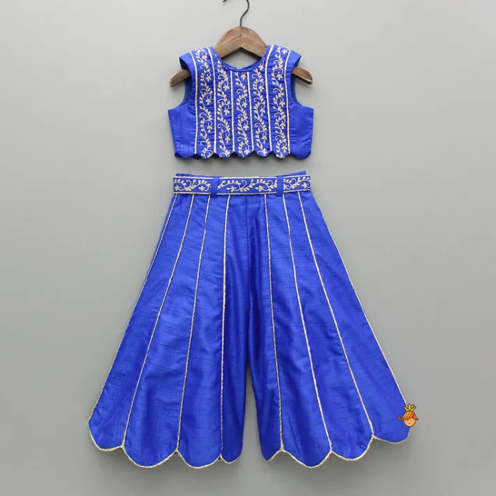 Discount Blue Embroidered Top And Palazzo Ethnic Wear | Palazzos & Shararas