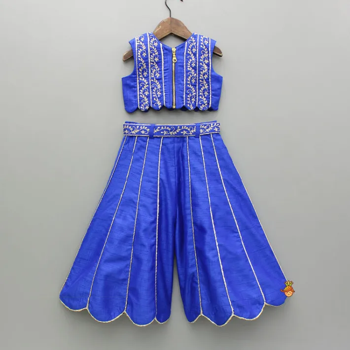 Discount Blue Embroidered Top And Palazzo Ethnic Wear | Palazzos & Shararas