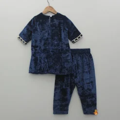 Hot Blue Embroidered Velvet Kurti And Pant Ethnic Wear | Churidars & Salwars
