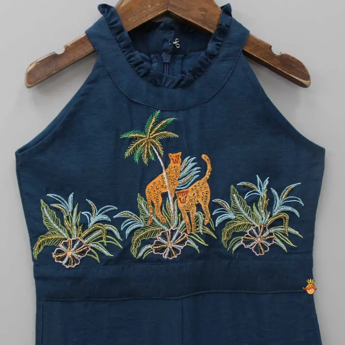 Hot Blue Embroidered Yoke Jumpsuit Dresses & Sets | Jumpsuits
