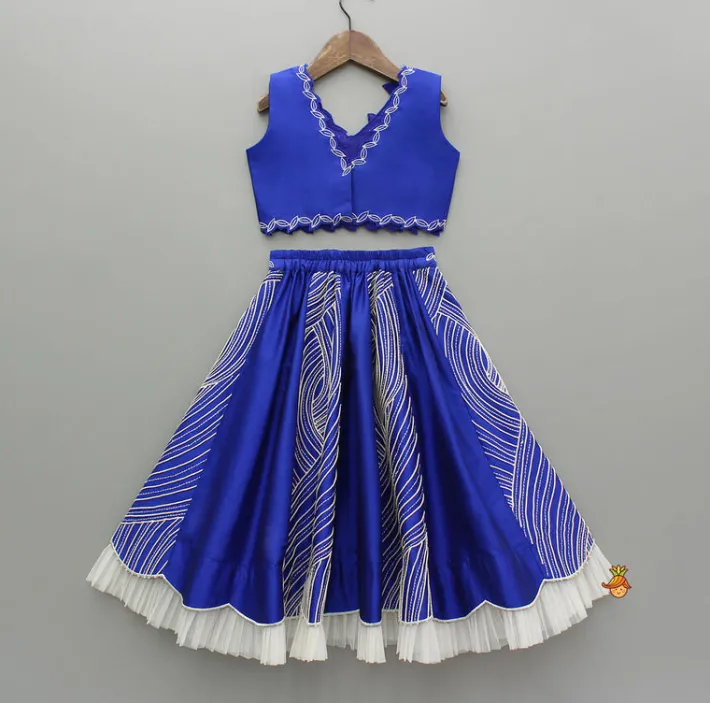 Sale Blue Embroidery And Cut Work Flowers Embellished Top And Lehenga Ethnic Wear | Lehengas & Ghagras