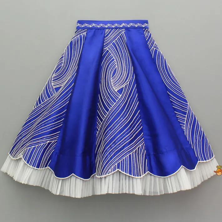 Sale Blue Embroidery And Cut Work Flowers Embellished Top And Lehenga Ethnic Wear | Lehengas & Ghagras