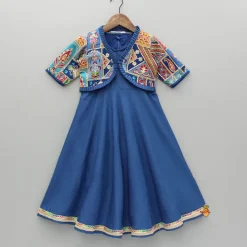 Online Blue Flared Kurti With Multicoloured Embroidered Jacket Ethnic Wear | Kurtis & Jumpsuits
