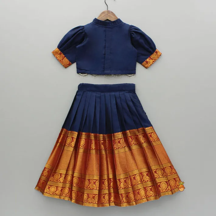 Clearance Blue Floral Embroidered Top And Pleated Lehenga Ethnic Wear | Lehengas & Ghagras