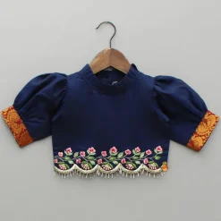 Clearance Blue Floral Embroidered Top And Pleated Lehenga Ethnic Wear | Lehengas & Ghagras