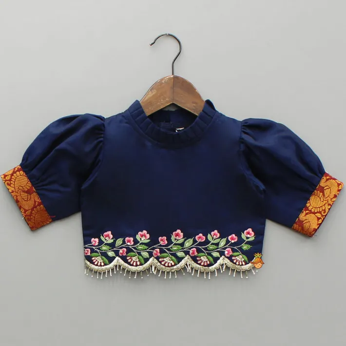 Clearance Blue Floral Embroidered Top And Pleated Lehenga Ethnic Wear | Lehengas & Ghagras
