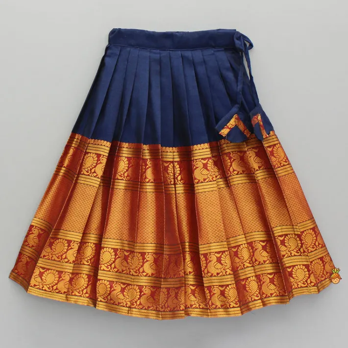 Clearance Blue Floral Embroidered Top And Pleated Lehenga Ethnic Wear | Lehengas & Ghagras