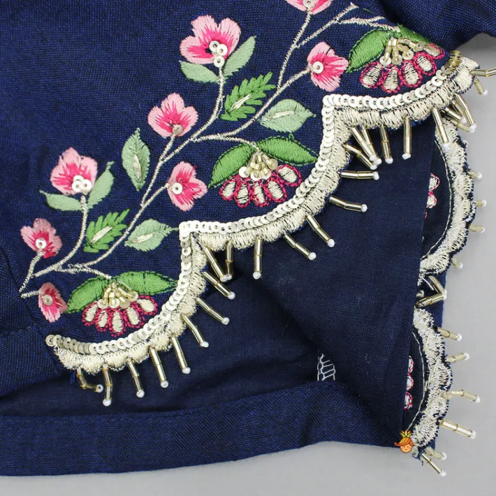 Clearance Blue Floral Embroidered Top And Pleated Lehenga Ethnic Wear | Lehengas & Ghagras
