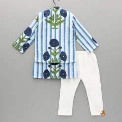 Outlet Blue Floral Printed Kurta With Gota Lace Detailed Jacket And Pyjama BOY Indian Ethnic Wear | Ethnic Sets