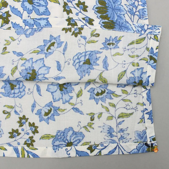 Online Blue Floral Printed Kurta With Front Open Jacket And Pyjama BOY Indian Ethnic Wear | Ethnic Sets