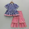 Best Blue Floral Printed Kurti With Pink Stripe Printed Layered Sharara Ethnic Wear | Palazzos & Shararas