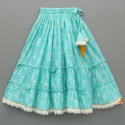 Clearance Blue Floral Printed Lace Top And Tiered Lehenga Ethnic Wear | Lehengas & Ghagras