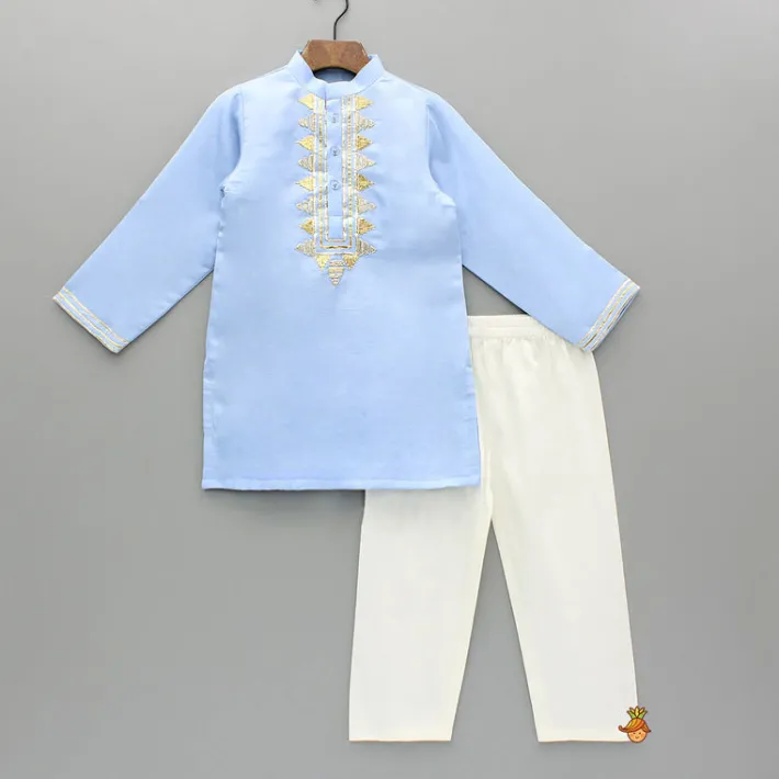 Online Blue Gota Embroidered Kurta And Pyjama BOY Indian Ethnic Wear | Ethnic Sets