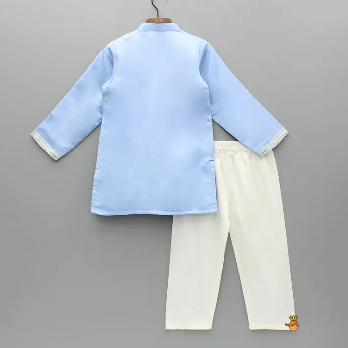 Online Blue Gota Embroidered Kurta And Pyjama BOY Indian Ethnic Wear | Ethnic Sets