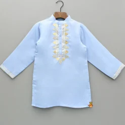 Online Blue Gota Embroidered Kurta And Pyjama BOY Indian Ethnic Wear | Ethnic Sets