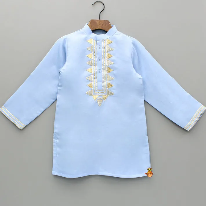Online Blue Gota Embroidered Kurta And Pyjama BOY Indian Ethnic Wear | Ethnic Sets