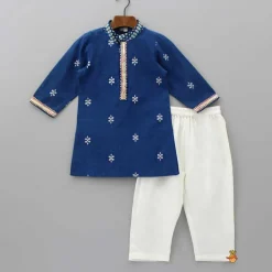 Discount Blue Gota Lace Work Placket Kurta And Pyjama BOY Indian Ethnic Wear | Ethnic Sets