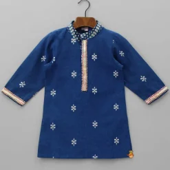 Discount Blue Gota Lace Work Placket Kurta And Pyjama BOY Indian Ethnic Wear | Ethnic Sets