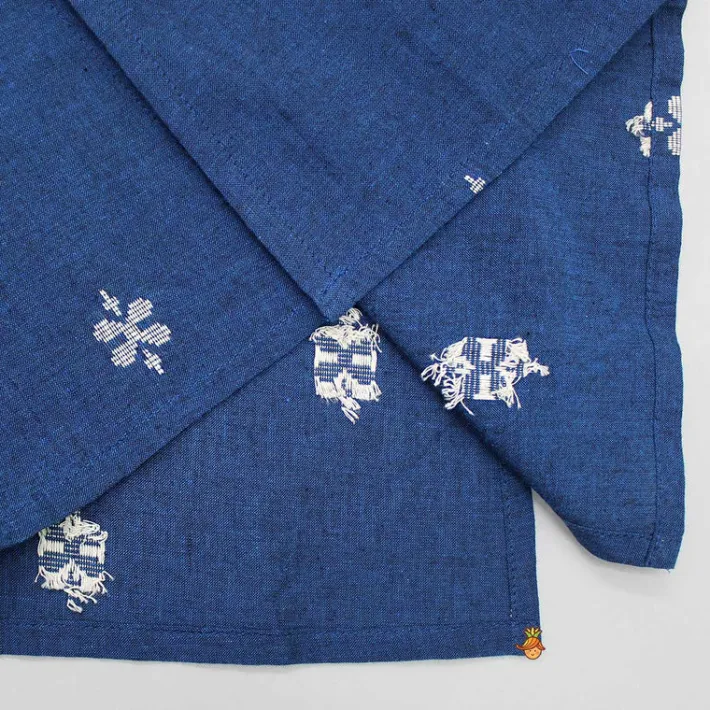 Discount Blue Gota Lace Work Placket Kurta And Pyjama BOY Indian Ethnic Wear | Ethnic Sets