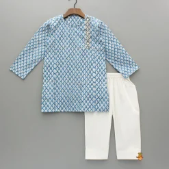 Hot Blue Hand Block Printed Kurta And Pyjama BOY Indian Ethnic Wear | Ethnic Sets