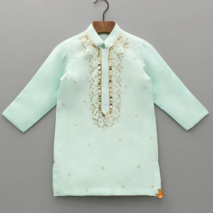 Online Blue Hand Embroidered Kurta And Churidar BOY Indian Ethnic Wear | Ethnic Sets