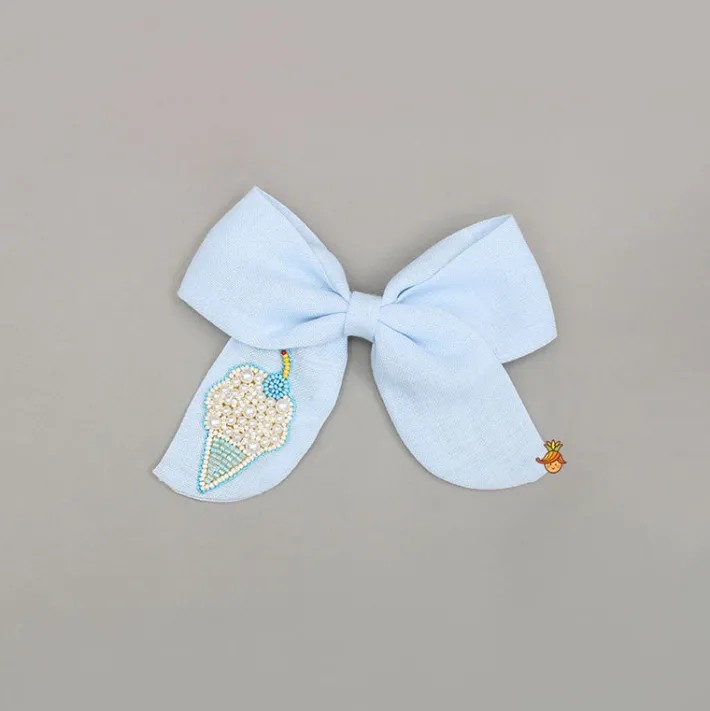 Sale Blue Ice Cream Embroidered Bowie Hair Clip Hair Accessories | Hair Clips