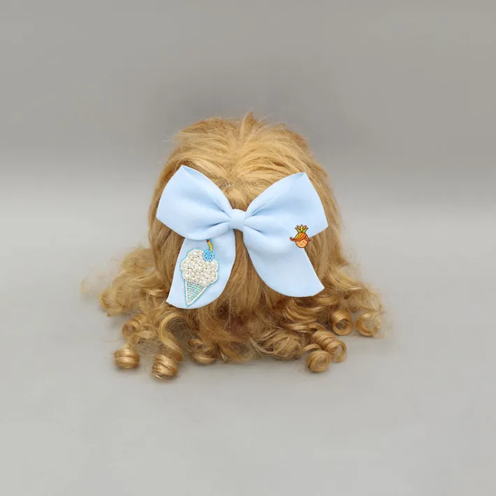 Sale Blue Ice Cream Embroidered Bowie Hair Clip Hair Accessories | Hair Clips