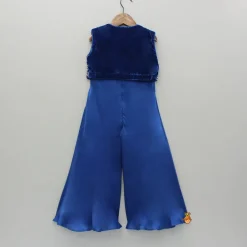 Hot Blue Jumpsuit With Velvet Embroidered Jacket Ethnic Wear