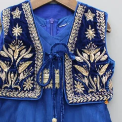Hot Blue Jumpsuit With Velvet Embroidered Jacket Ethnic Wear