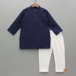 Best Blue Kurta With Diagonal Button Detail Jacket And Pyjama BOY Twinning Sets | Indian Ethnic Wear