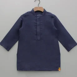 Best Blue Kurta With Diagonal Button Detail Jacket And Pyjama BOY Twinning Sets | Indian Ethnic Wear