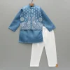 New Blue Kurta With Embroidered Jacket And Pyjama BOY Indian Ethnic Wear | Ethnic Sets