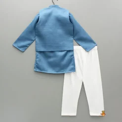 New Blue Kurta With Embroidered Jacket And Pyjama BOY Indian Ethnic Wear | Ethnic Sets