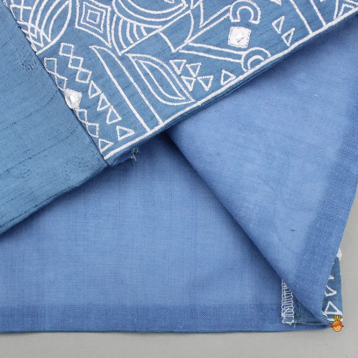 New Blue Kurta With Embroidered Jacket And Pyjama BOY Indian Ethnic Wear | Ethnic Sets