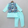 Online Blue Kurta With Multicolour Jacket And Pyjama BOY Indian Ethnic Wear | Ethnic Sets