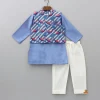 Best Blue Kurta With Peacock Printed Front Open Jacket And Pyjama BOY Twinning Sets | Indian Ethnic Wear