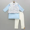New Blue Kurta With Printed Embroidered Jacket And Pyjama BOY Indian Ethnic Wear | Ethnic Sets