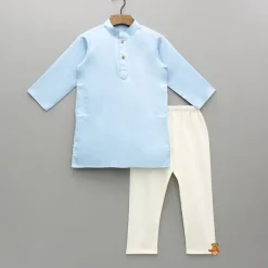 New Blue Kurta With Printed Embroidered Jacket And Pyjama BOY Indian Ethnic Wear | Ethnic Sets