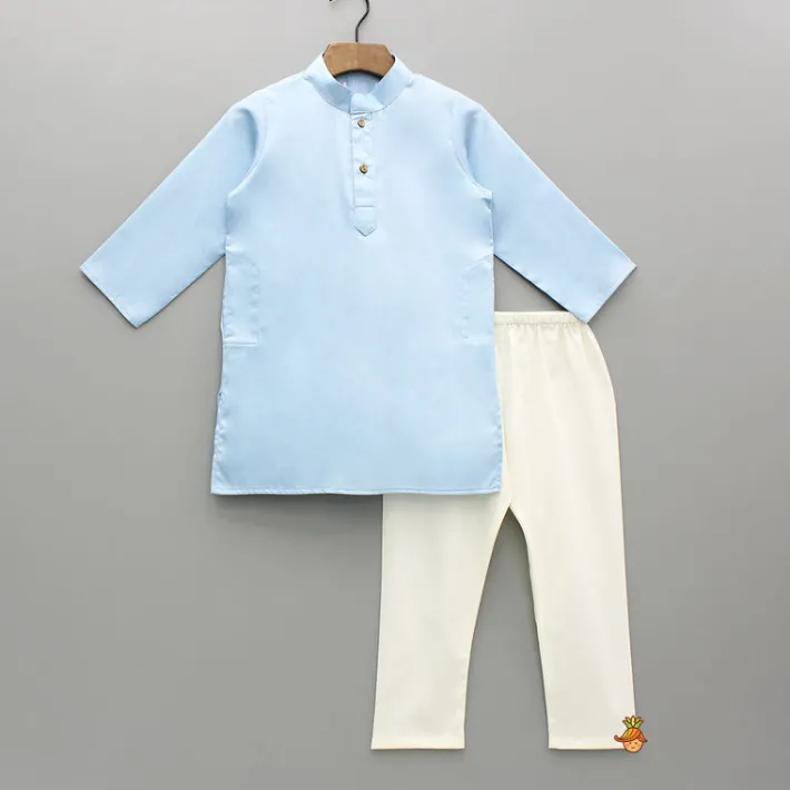 New Blue Kurta With Printed Embroidered Jacket And Pyjama BOY Indian Ethnic Wear | Ethnic Sets