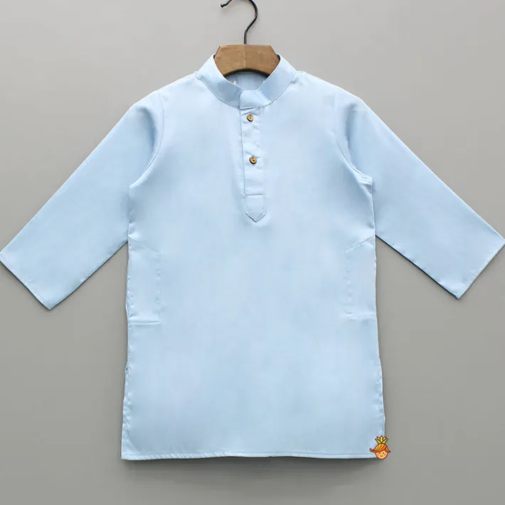 New Blue Kurta With Printed Embroidered Jacket And Pyjama BOY Indian Ethnic Wear | Ethnic Sets