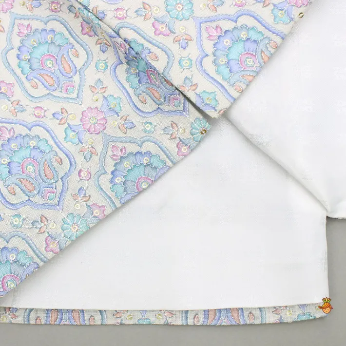 New Blue Kurta With Printed Embroidered Jacket And Pyjama BOY Indian Ethnic Wear | Ethnic Sets
