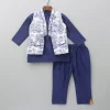 Clearance Blue Kurta With Printed Jacket And Pyjama BOY Indian Ethnic Wear | Ethnic Sets