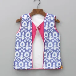 Sale Blue Kurta With Printed Stylish Jacket And Pyjama BOY Twinning Sets | Indian Ethnic Wear