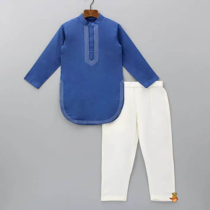 Discount Blue Kurta With Stylish Hem And Pyjama BOY Indian Ethnic Wear | Ethnic Sets