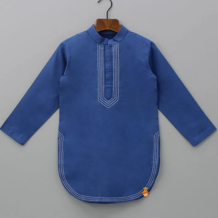 Discount Blue Kurta With Stylish Hem And Pyjama BOY Indian Ethnic Wear | Ethnic Sets