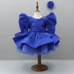 Clearance Blue Layered Dress And Detachable Bow With Matching Swirled Hair Clip Dresses & Sets | Dresses