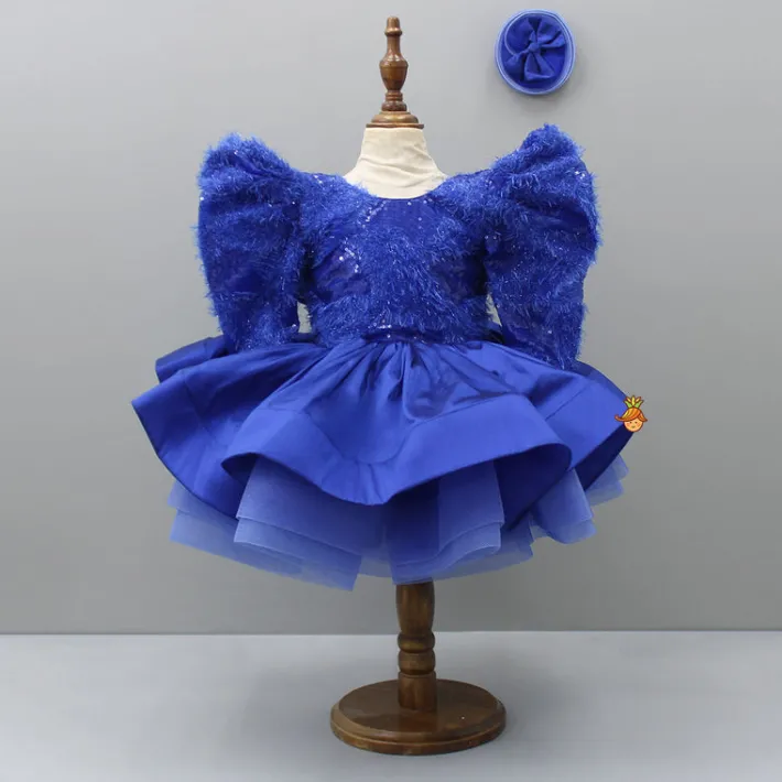 Clearance Blue Layered Dress And Detachable Bow With Matching Swirled Hair Clip Dresses & Sets | Dresses