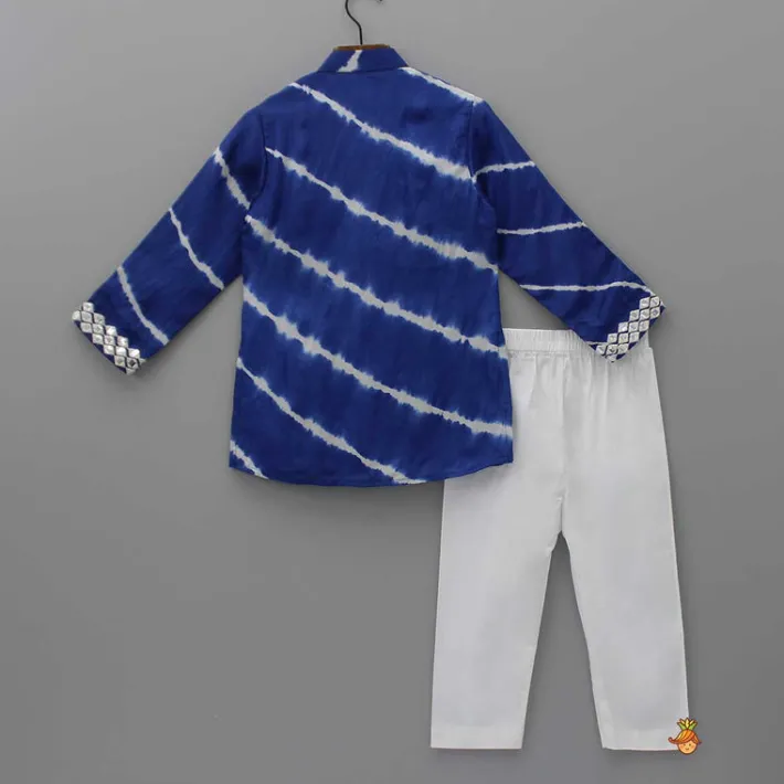 Sale Blue Lehariya Striped Kurta With White Pyjama BOY Indian Ethnic Wear | Ethnic Sets