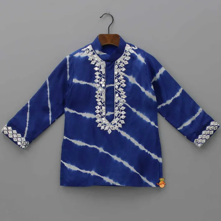 Sale Blue Lehariya Striped Kurta With White Pyjama BOY Indian Ethnic Wear | Ethnic Sets